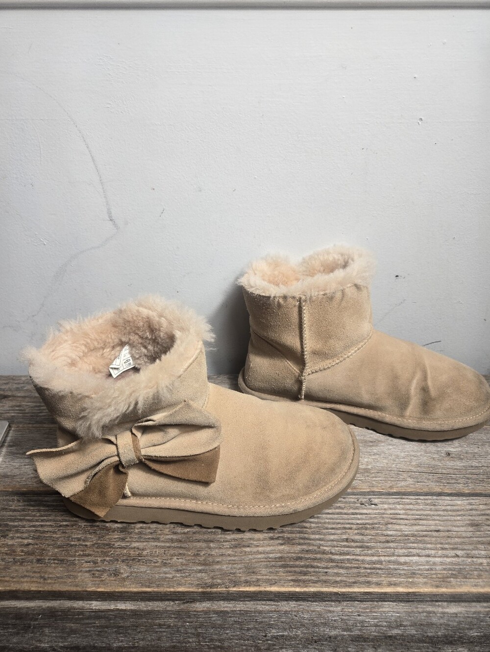 UGG Classic Mini Bow Boots Shearling-Lined Suede Ankle Boots